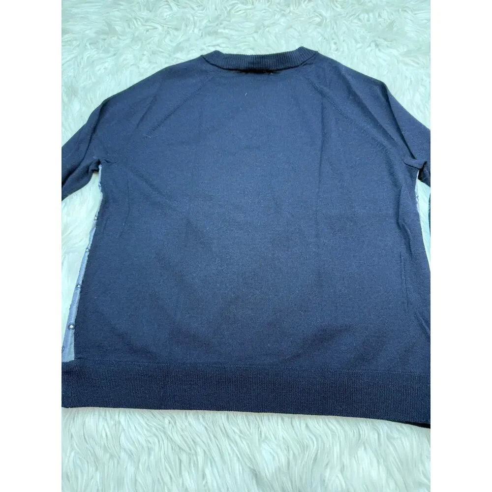 J. Crew Merino Wool Sweater in Chambray Eyelet Navy Size S Preppy Euro Summer